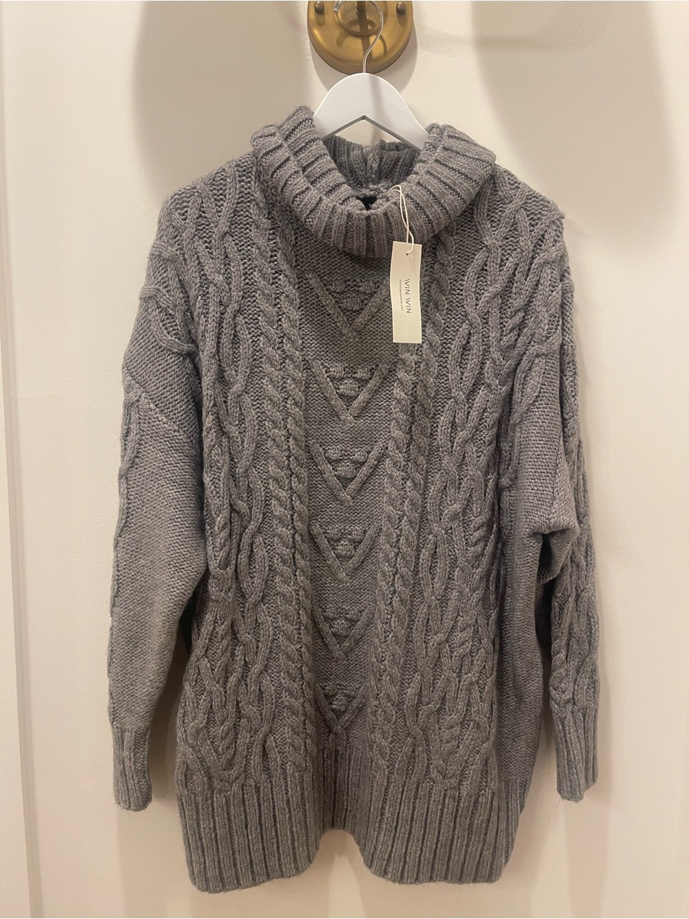 WinWin Gray Cable-Knit Turtleneck Sweater Dress  NEW WITH TAGS